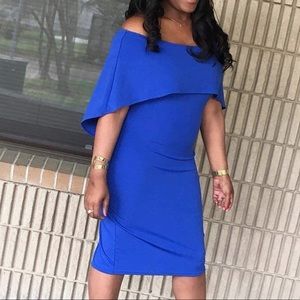 Gorgeous cobalt blue off shoulder wing dress